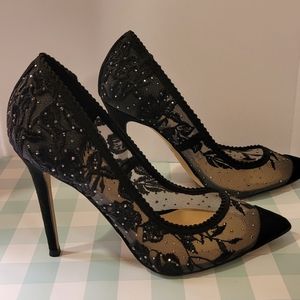 Aldo- Black lace and rhinestones heels
